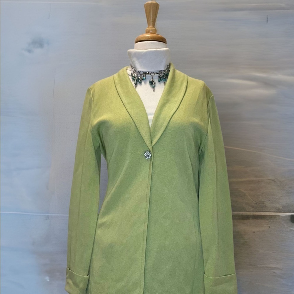 𝅺PLEIN Air Green Jacket with rhinestone button.